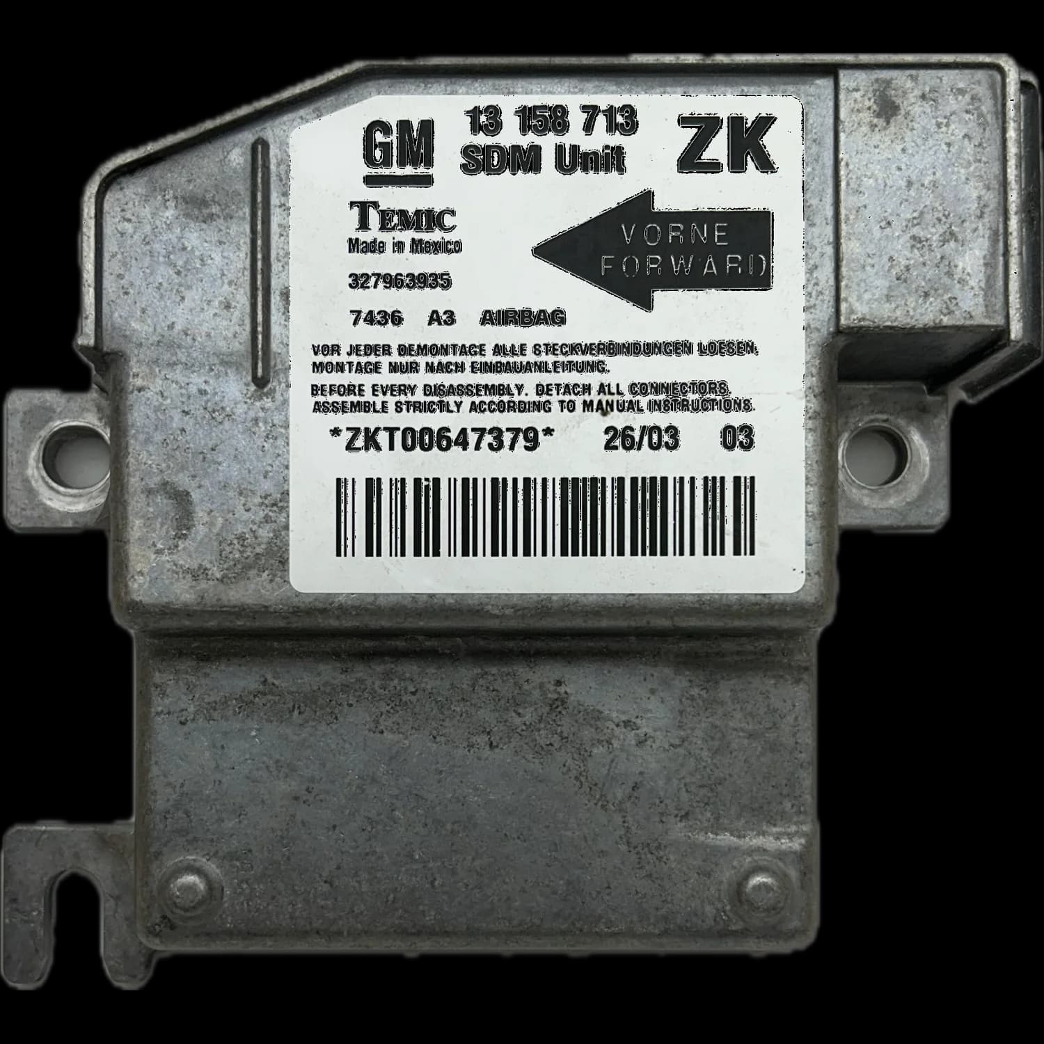 Airbagcomputer 13158713ZK, Etiket
