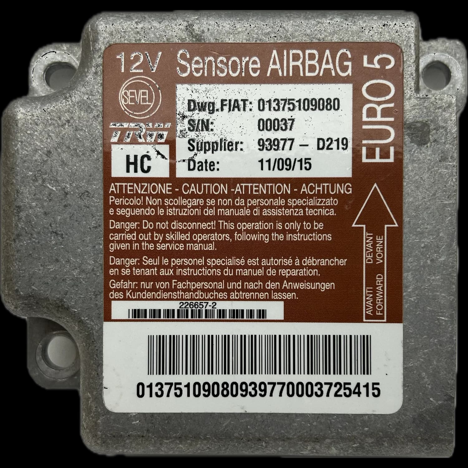 Airbag-regeleenheid 01375109080, Etiket