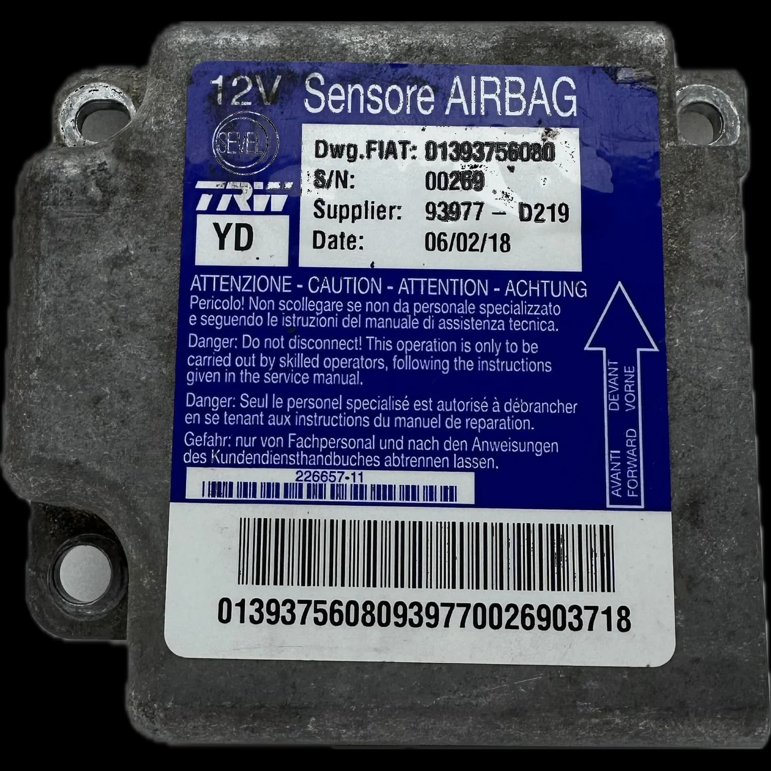 Airbagcomputer 01393756080, Etiket
