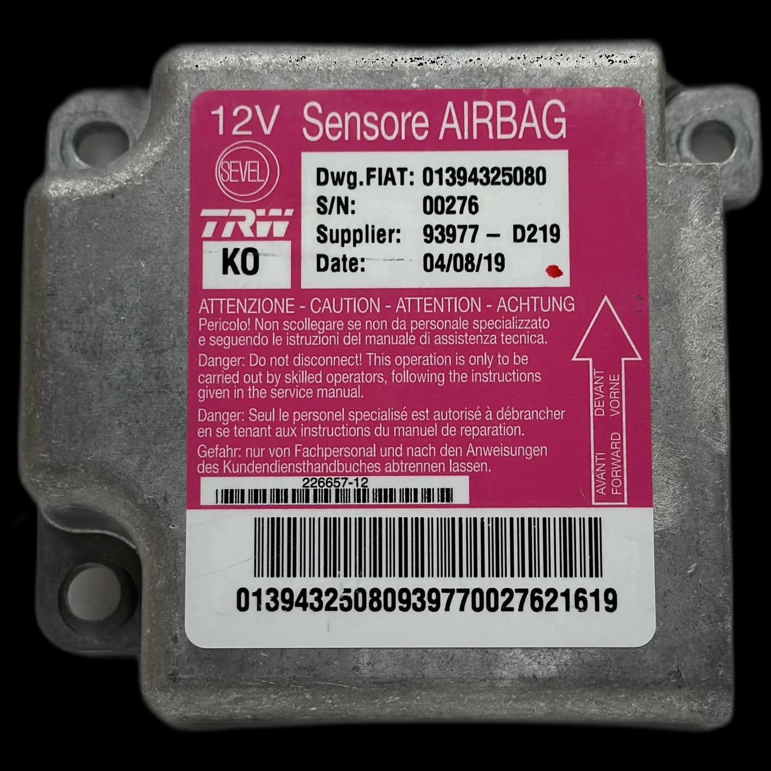 Airbag-regeleenheid 01394325080, Etiket