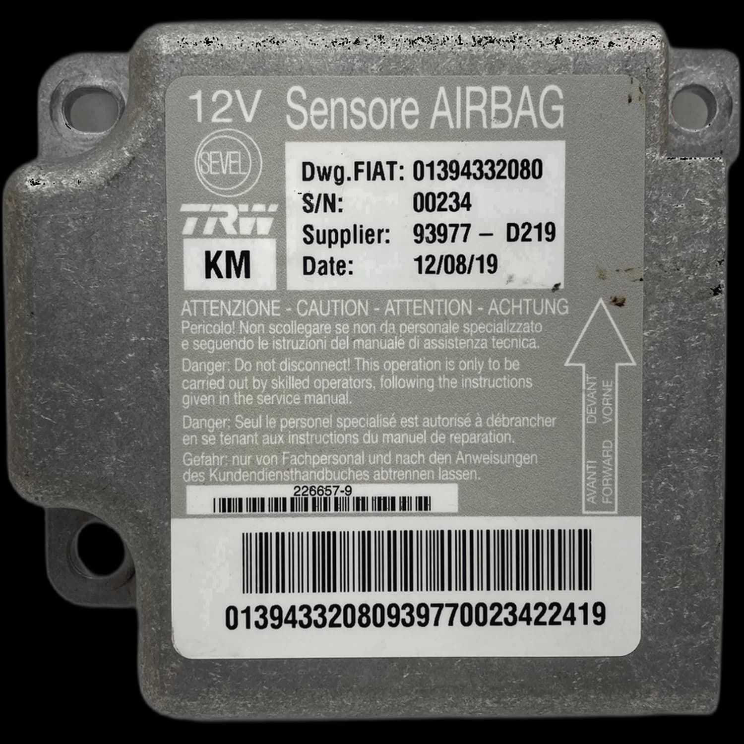 Airbag-regeleenheid 01394332080, Etiket