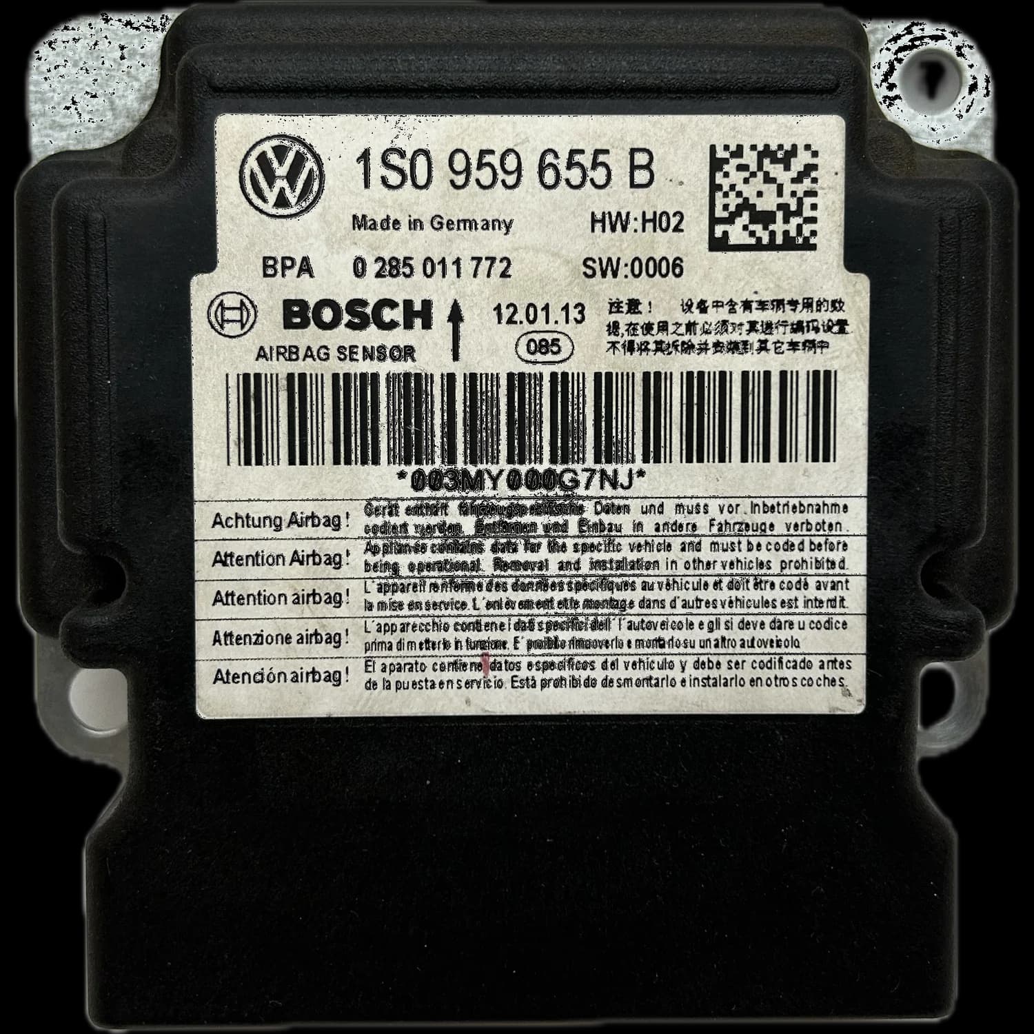 Airbagcomputer 1S0959655B, Etiket