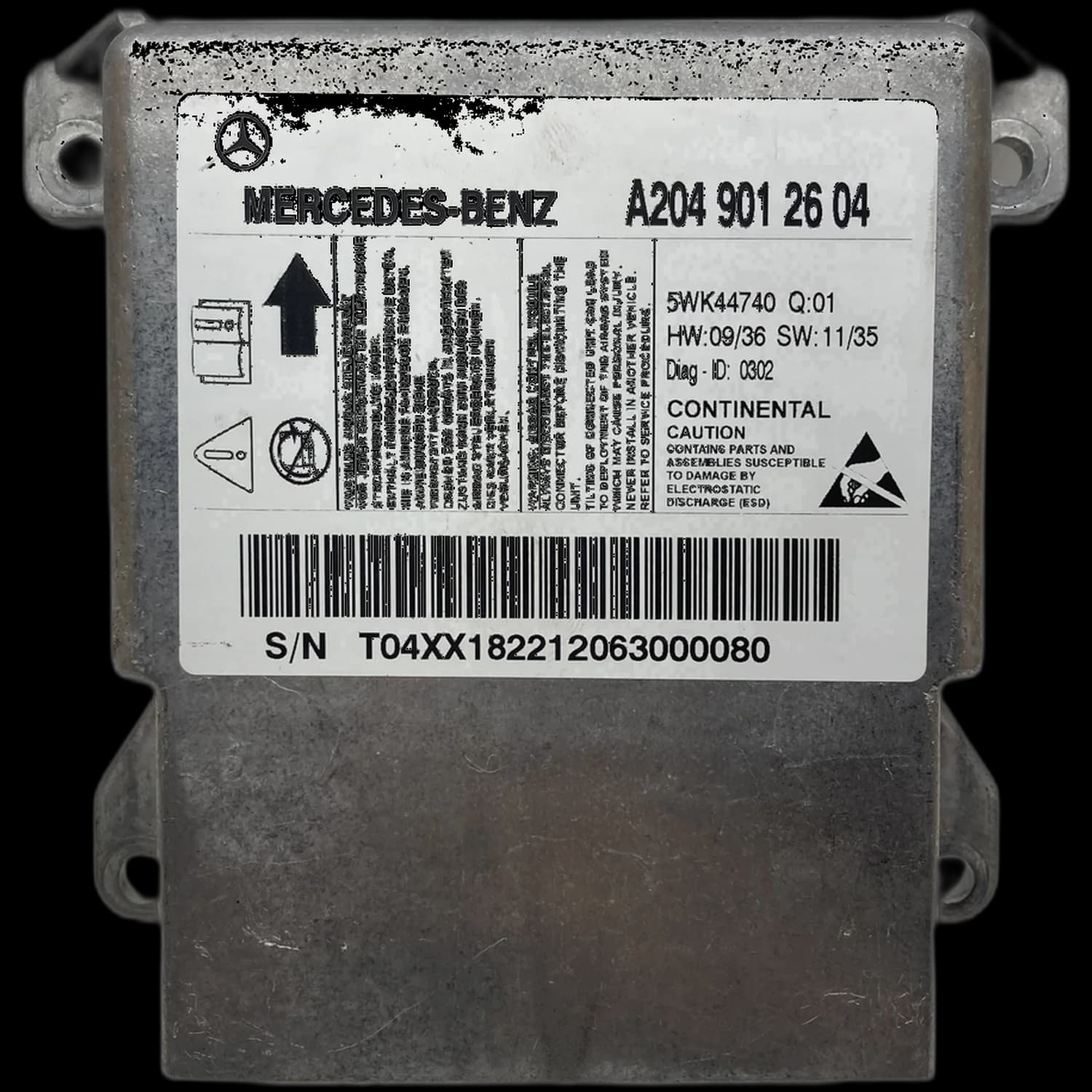 Airbagcomputer A204 901 26 04, Etiket