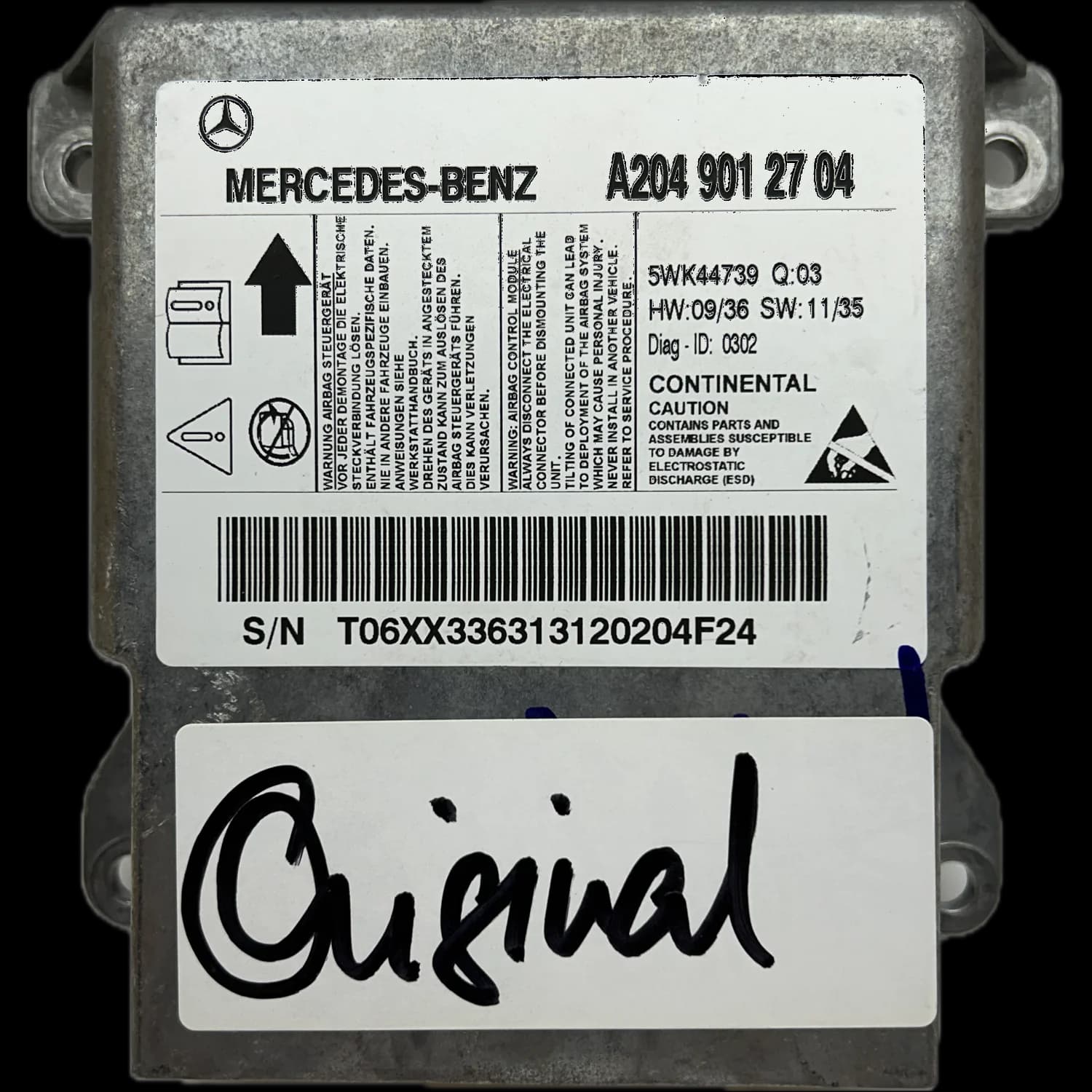 Airbagcomputer A2049012704, Etiket