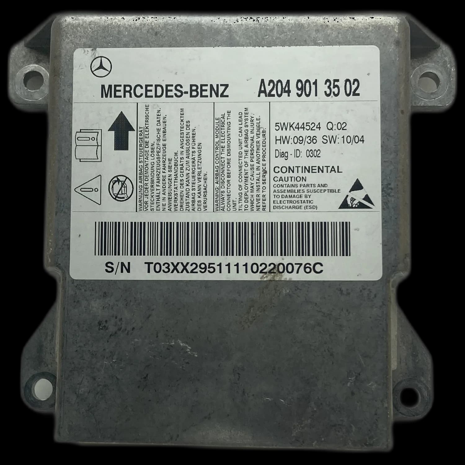 Airbagcomputer A204 901 35 02, Etiket