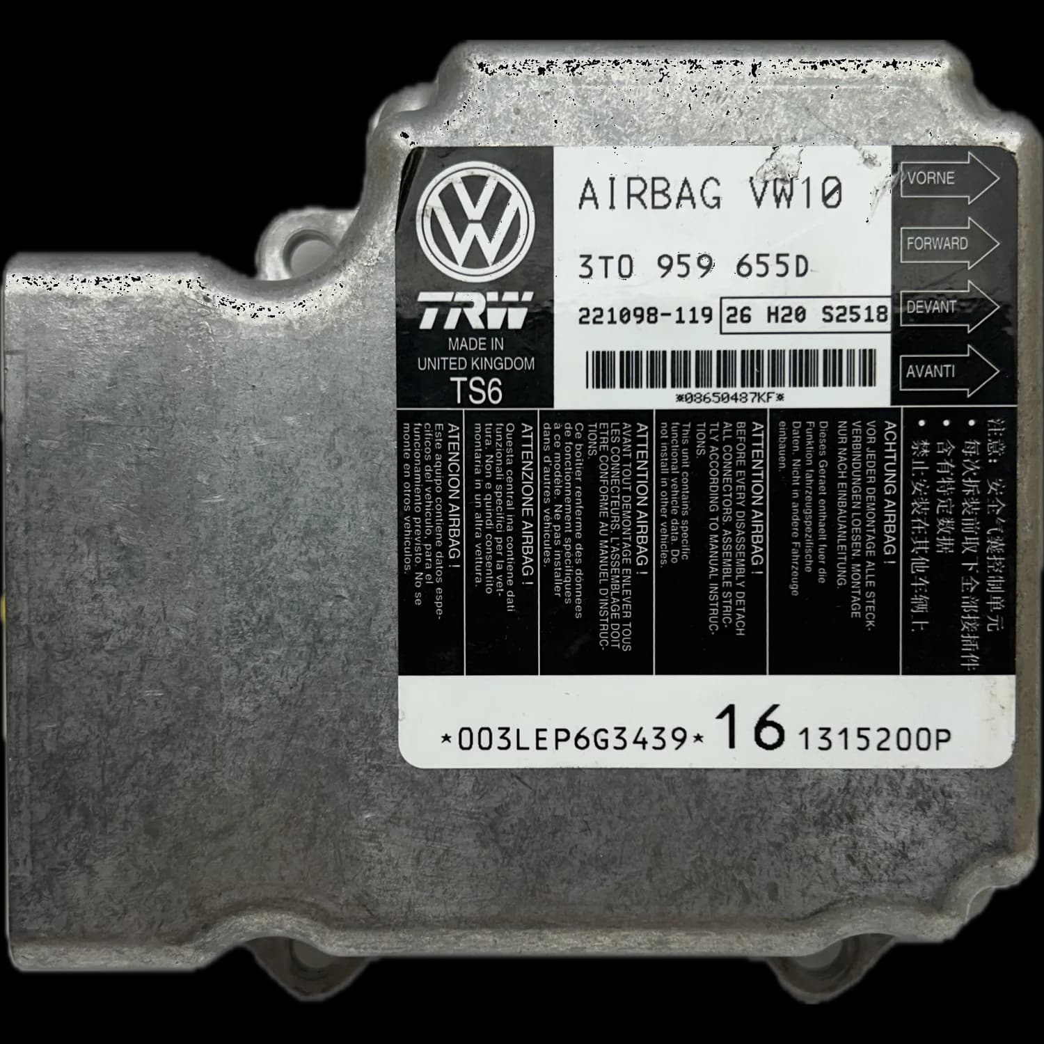 Airbagcomputer 3T0959655D, Etiket
