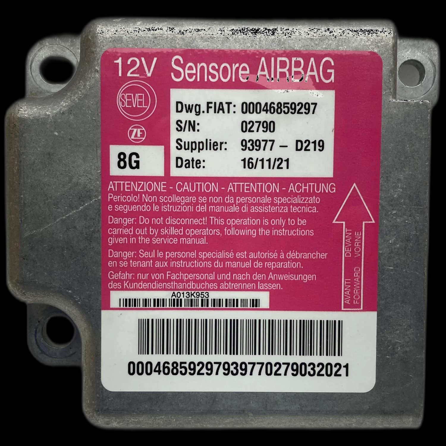 Airbag-regeleenheid 00046859297, Etiket
