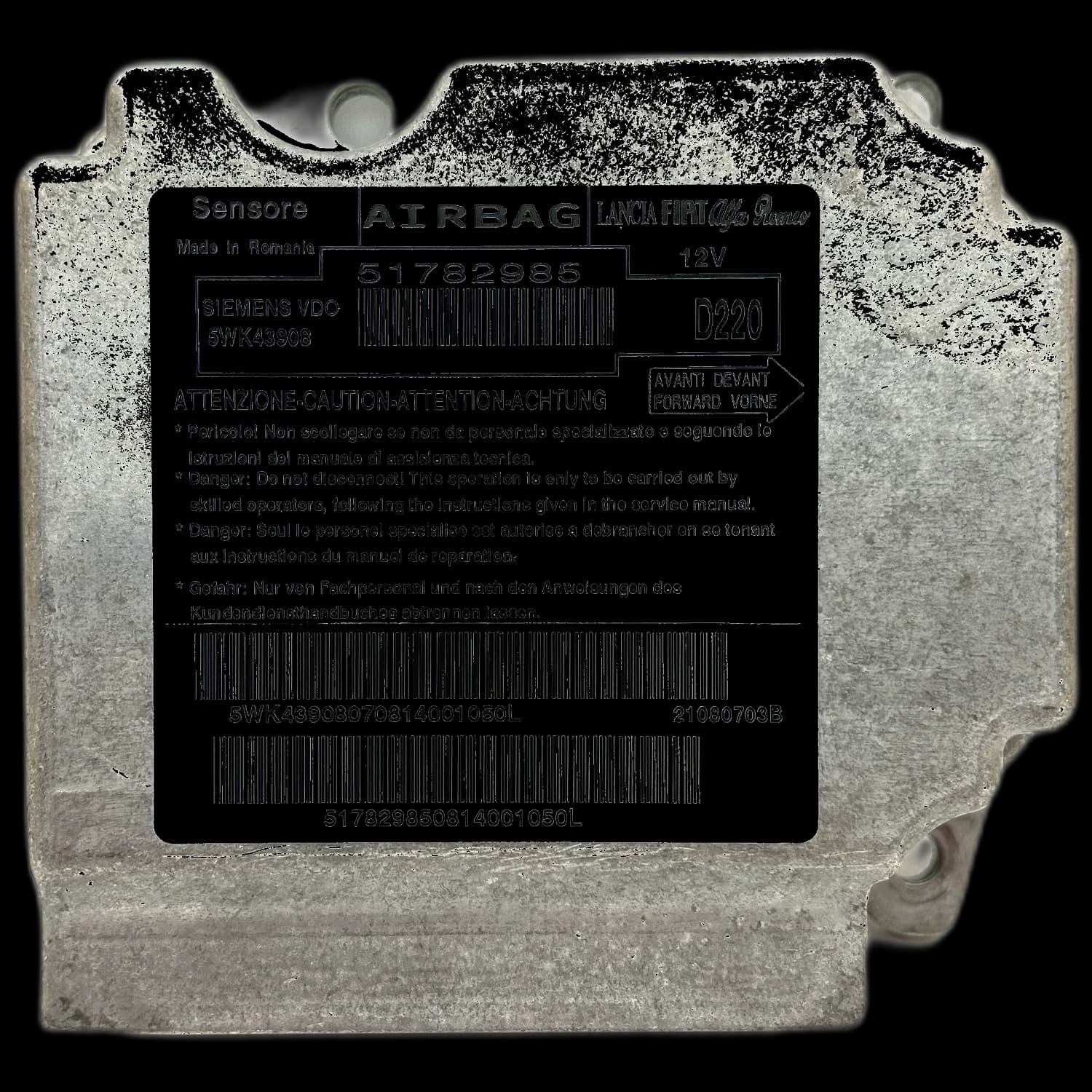 Airbagcomputer 51782986, Etiket