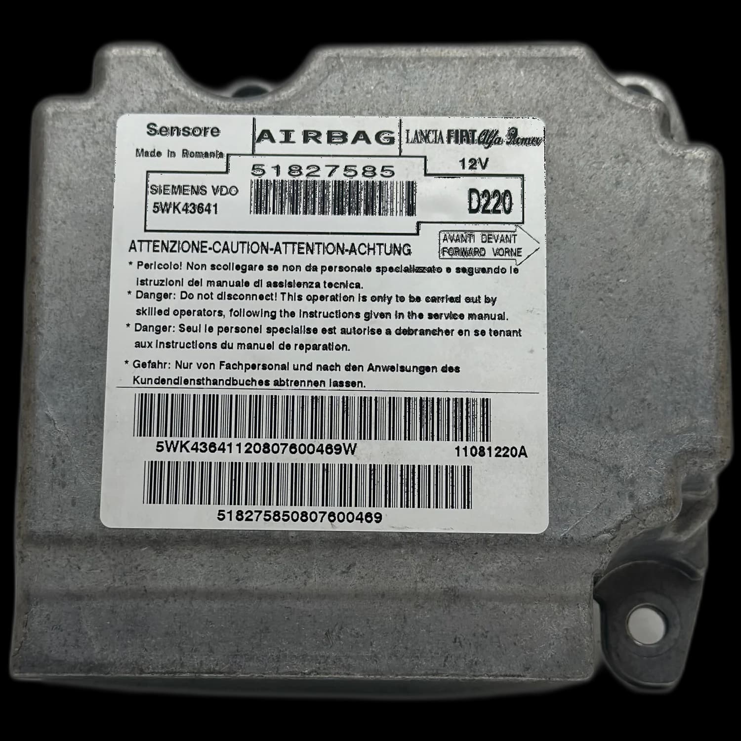 Airbagcomputer 51827585, Etiket