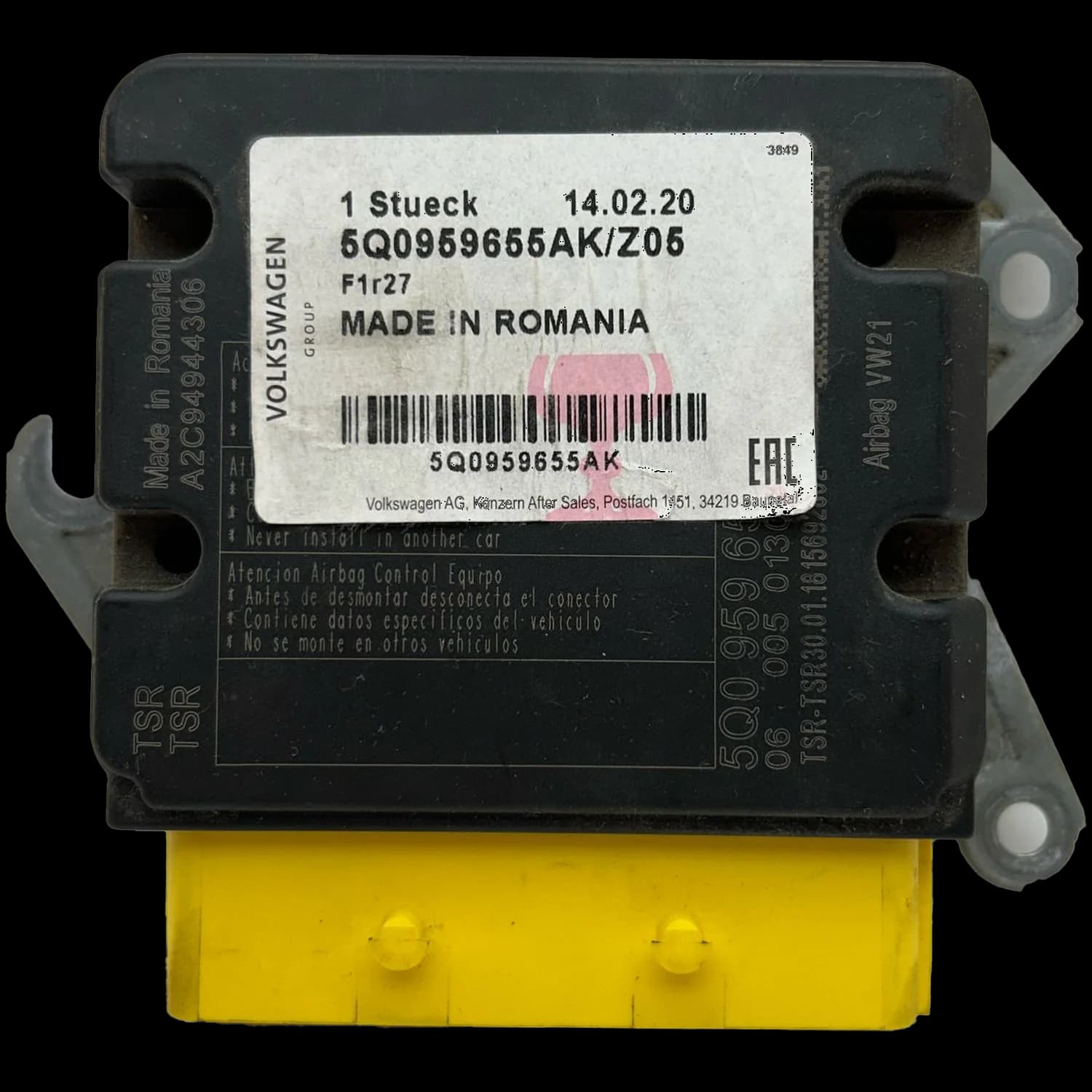 Airbag-regeleenheid 5Q0 959 655 AK, Etiket