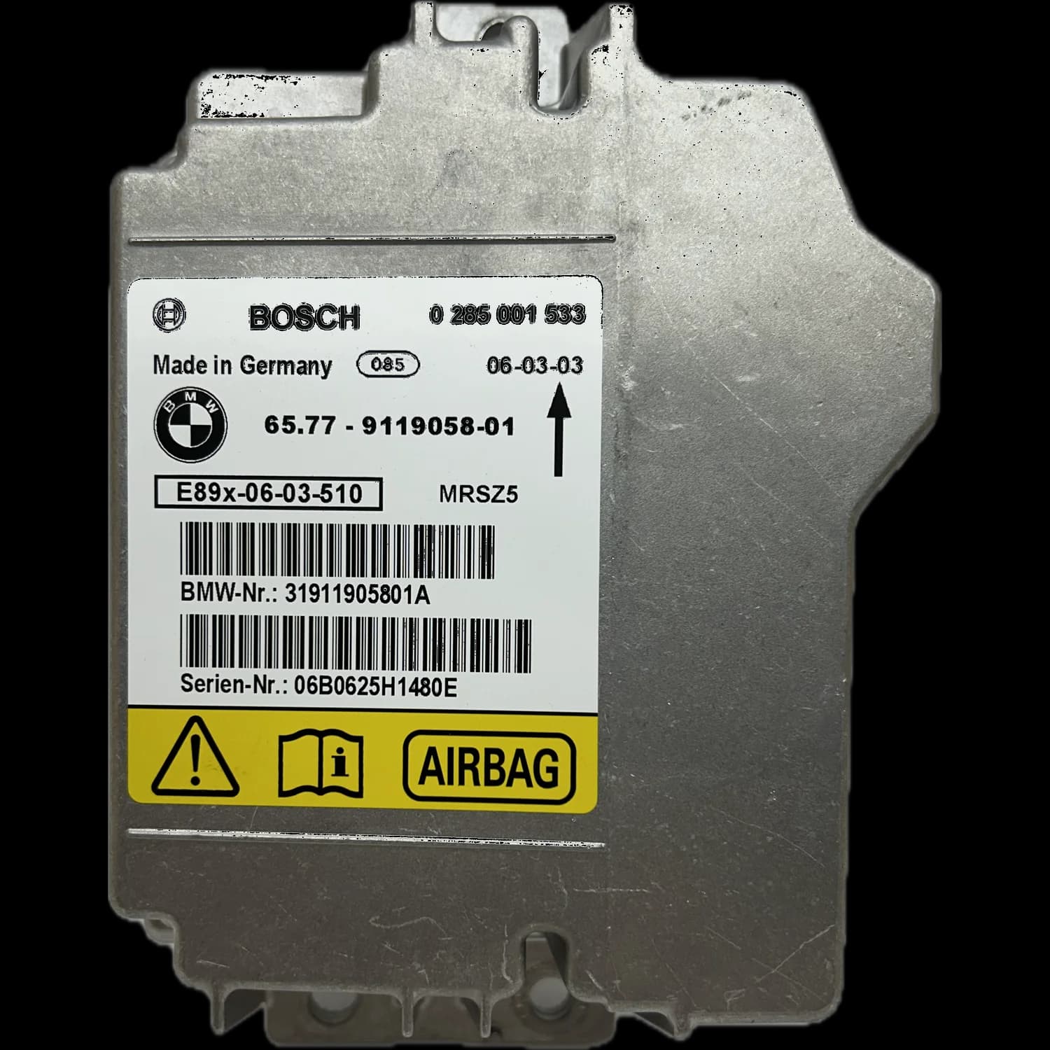 Airbagcomputer 65.77-9119058-01, Etiket