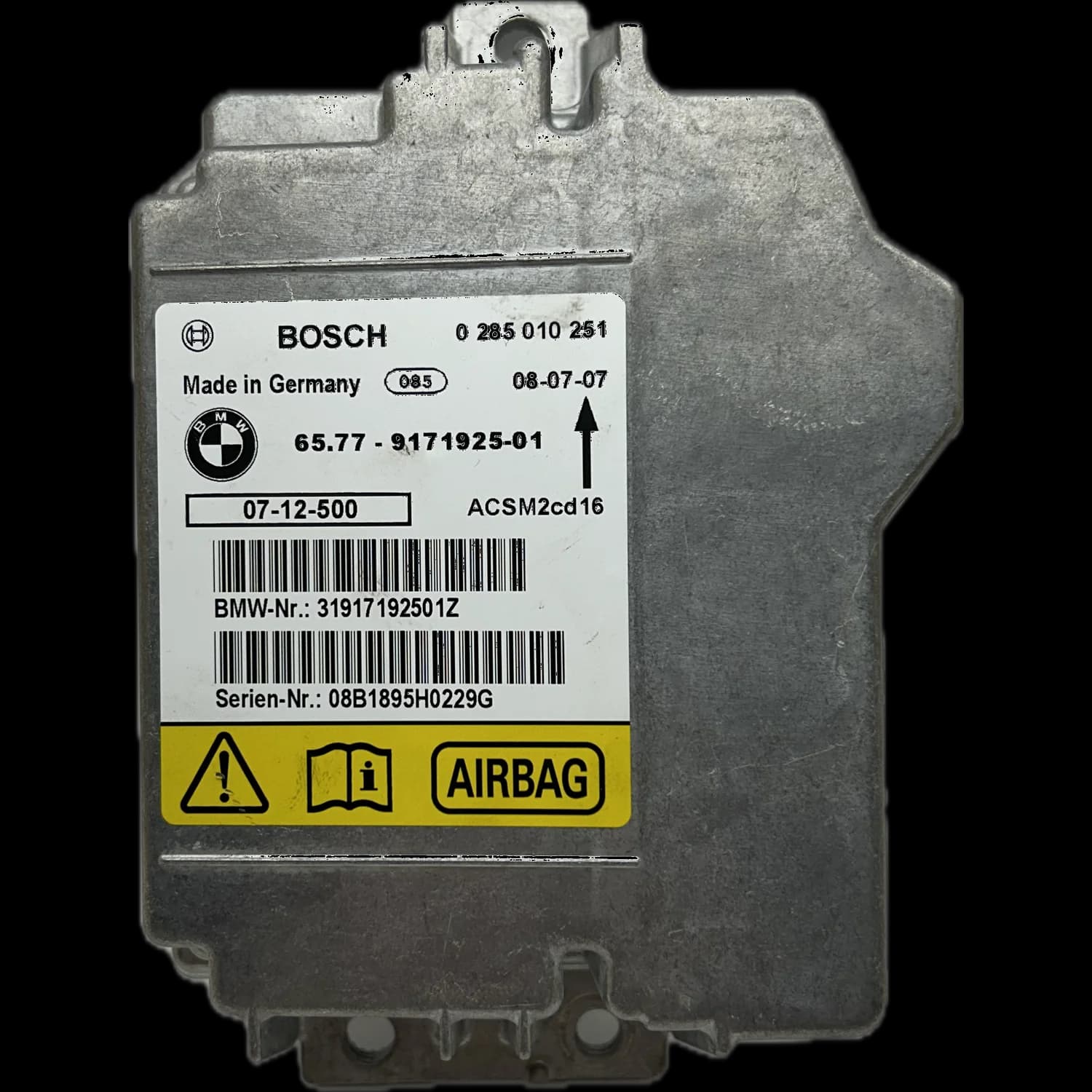 Airbagcomputer 65779171925, Etiket