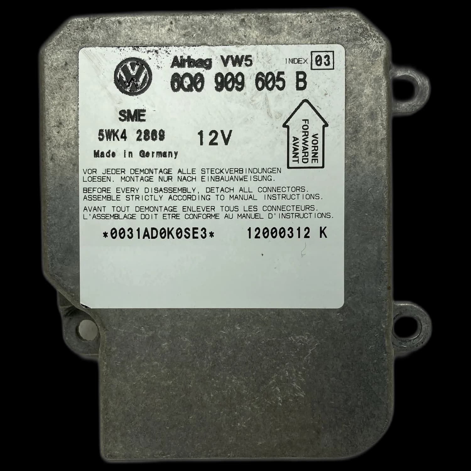 Airbagcomputer 6Q0 909 605 B, Etiket