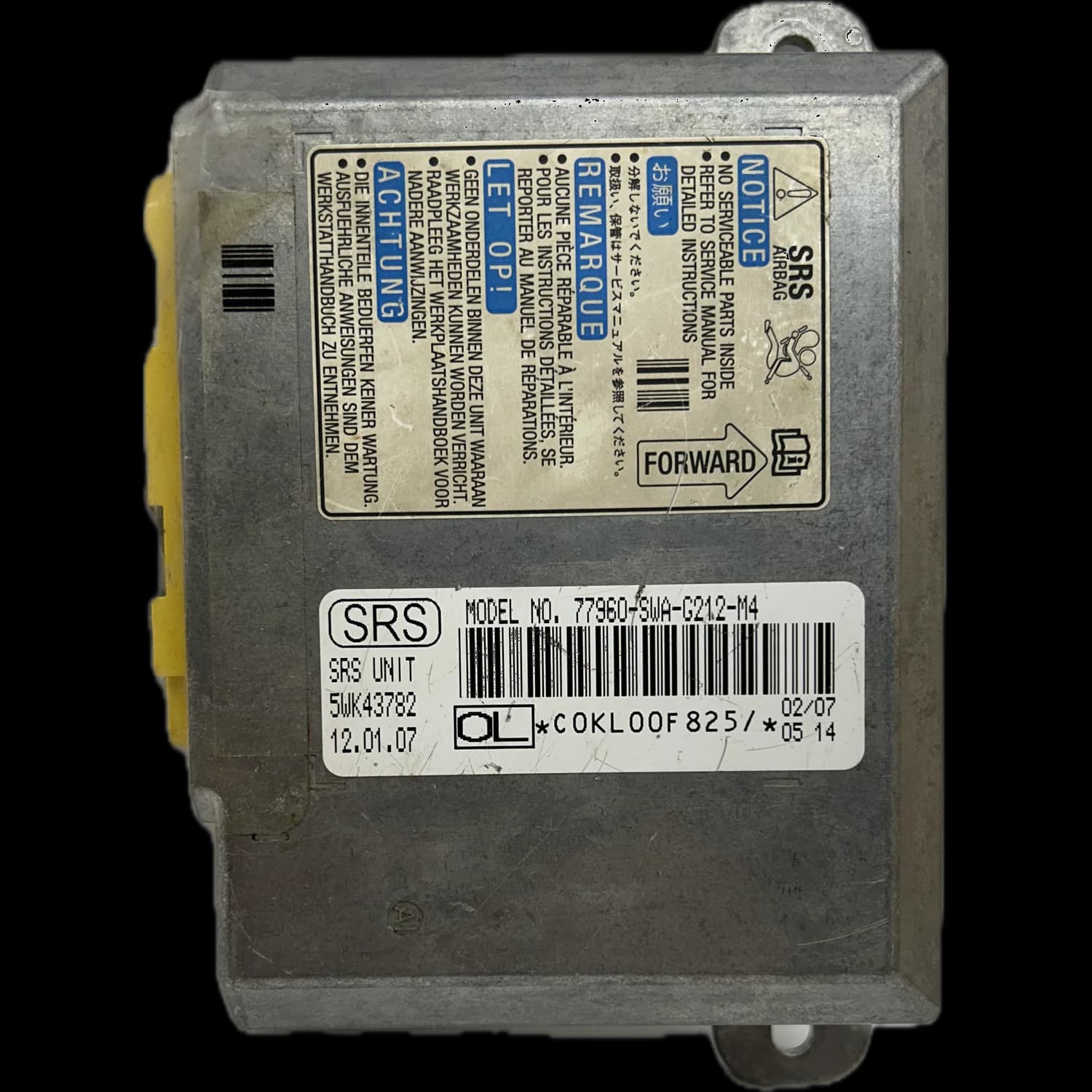 Airbagcomputer 77960-SWA-G212-M4, Etiket