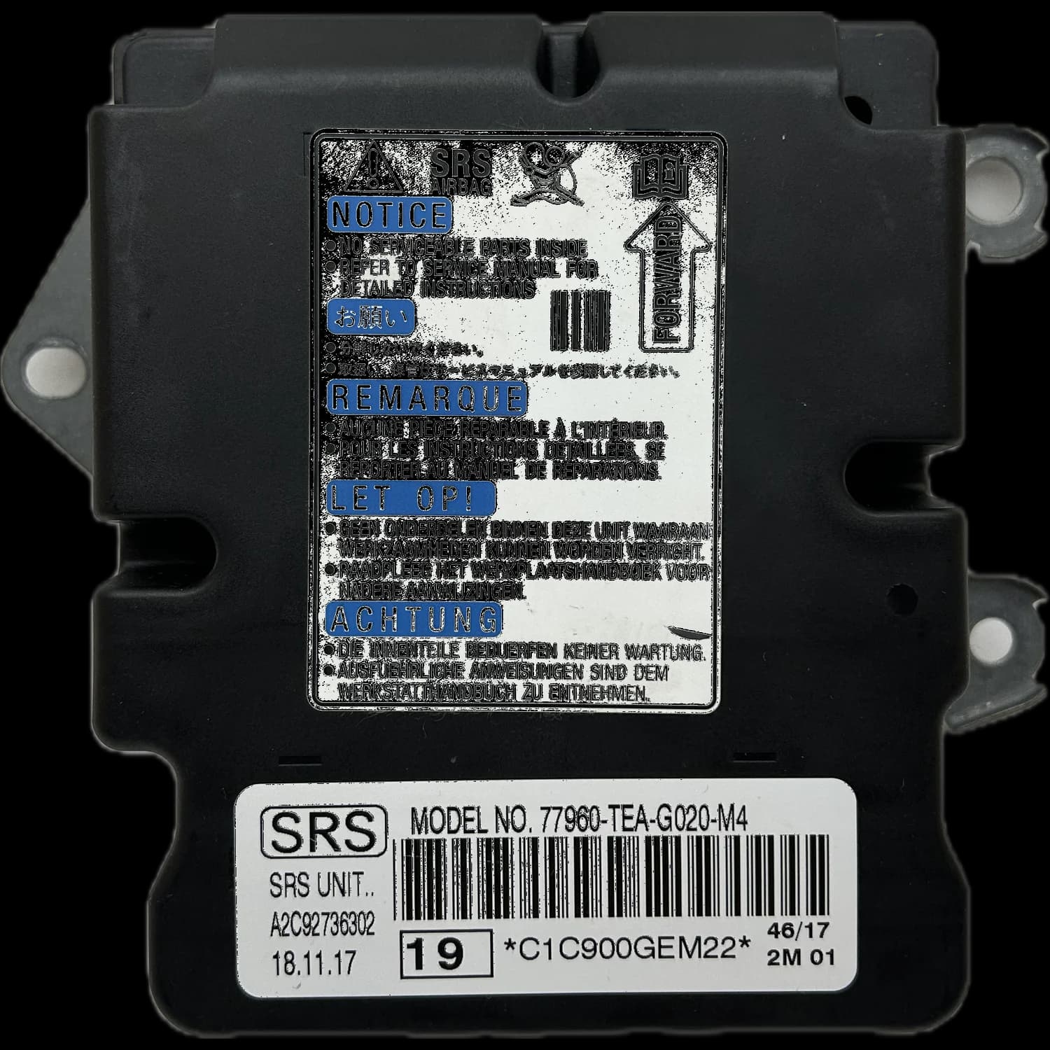 Airbagcomputer 77960-TEA-G020-M4, Etiket