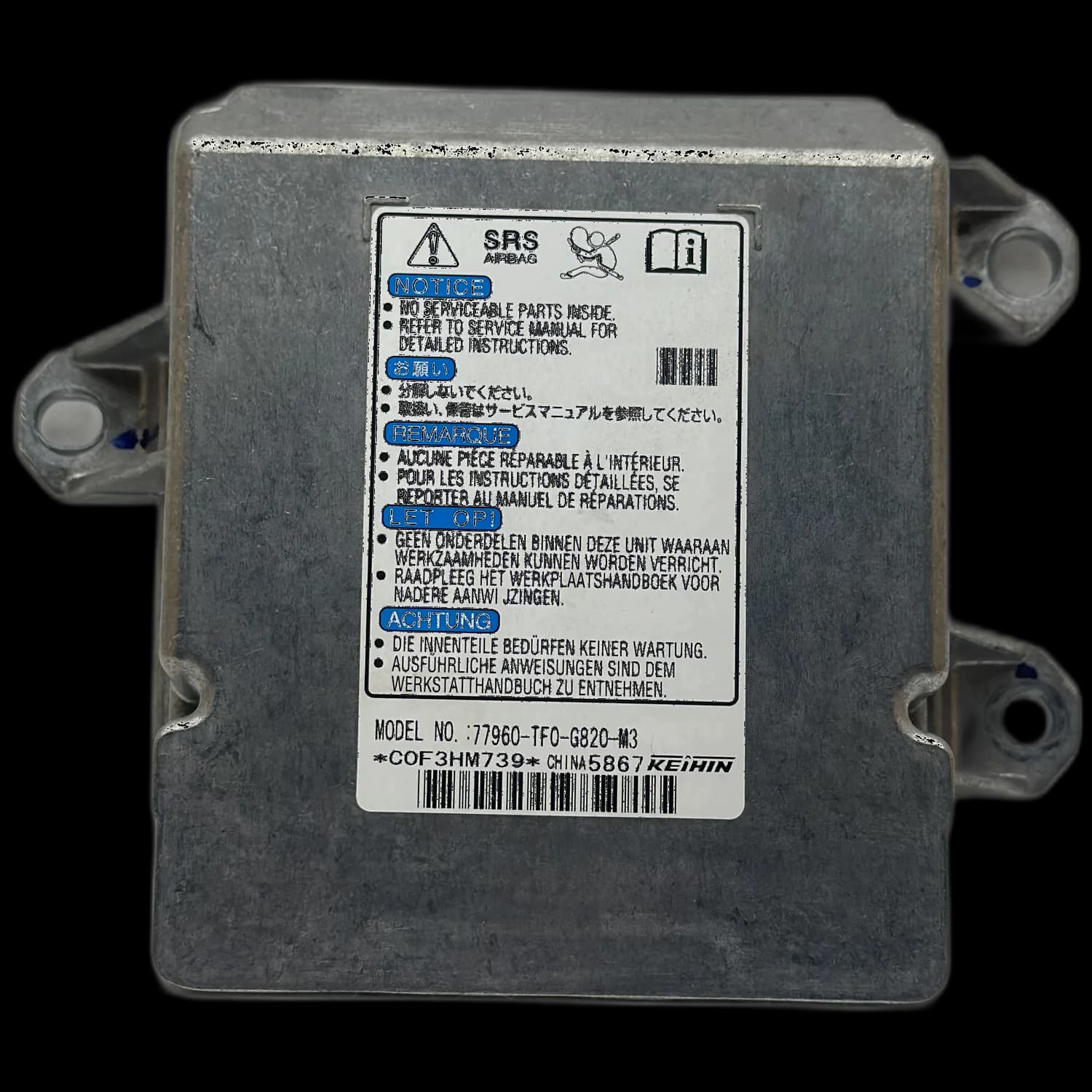 Airbagcomputer 77960-TF0-G820-M3, Etiket