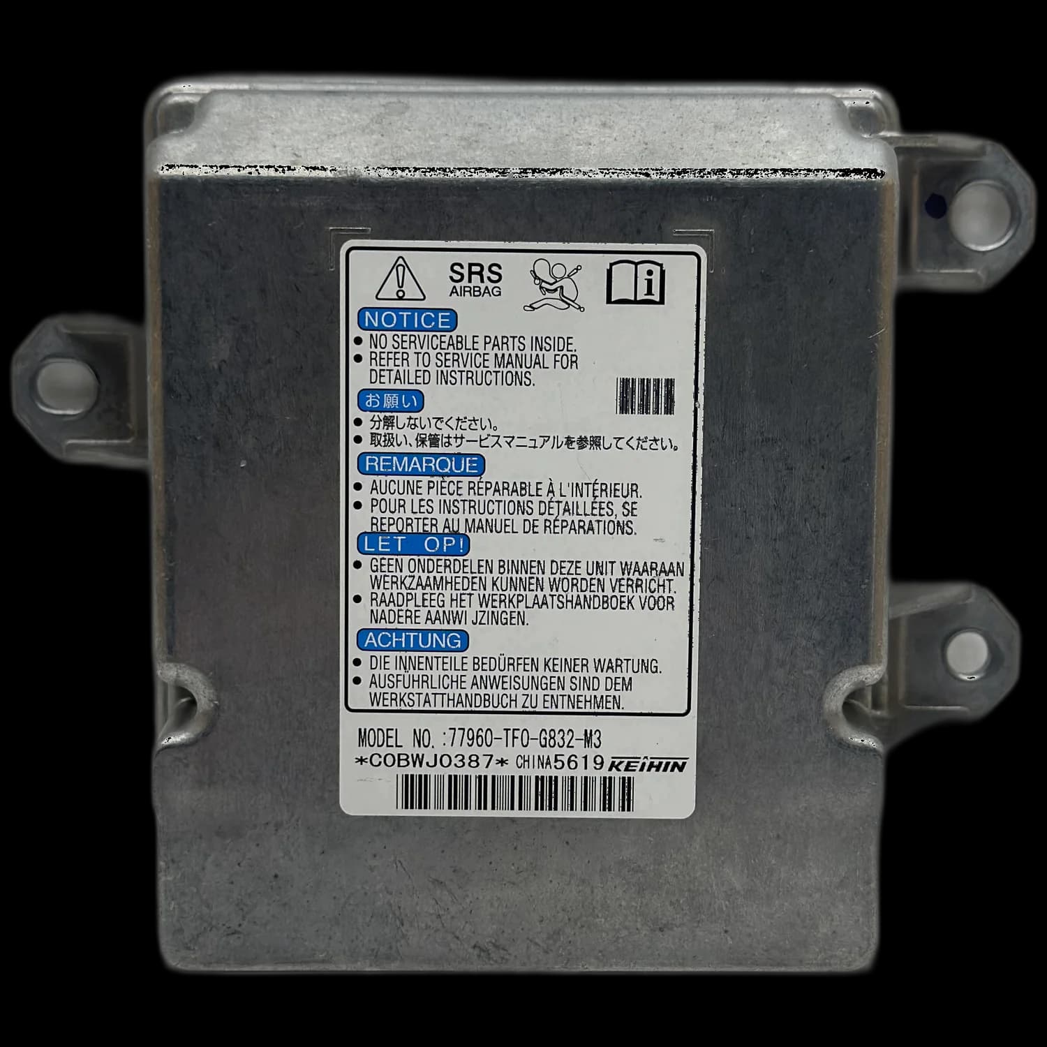 Airbagcomputer 77960-TF0-G832-M3, Etiket