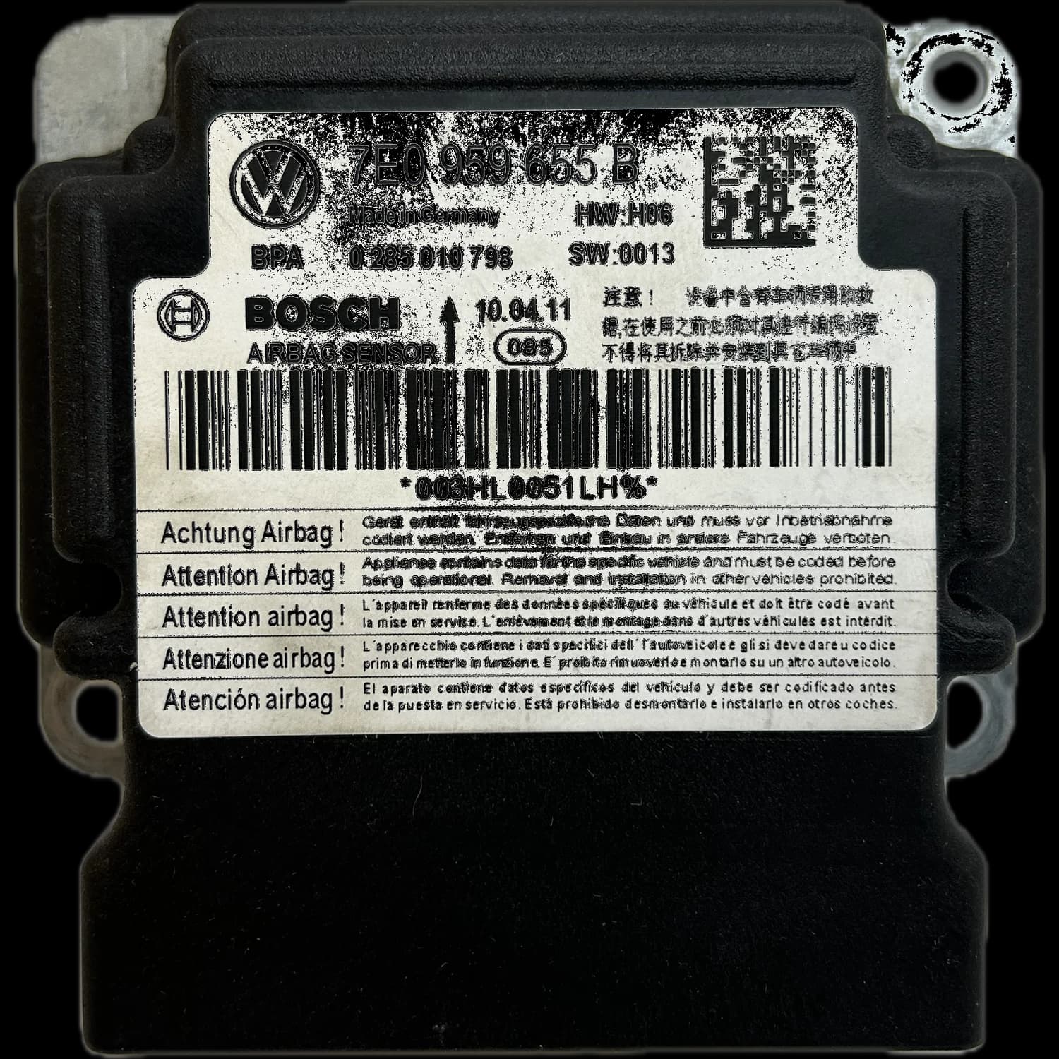 Airbagcomputer 7E0959655B, Etiket