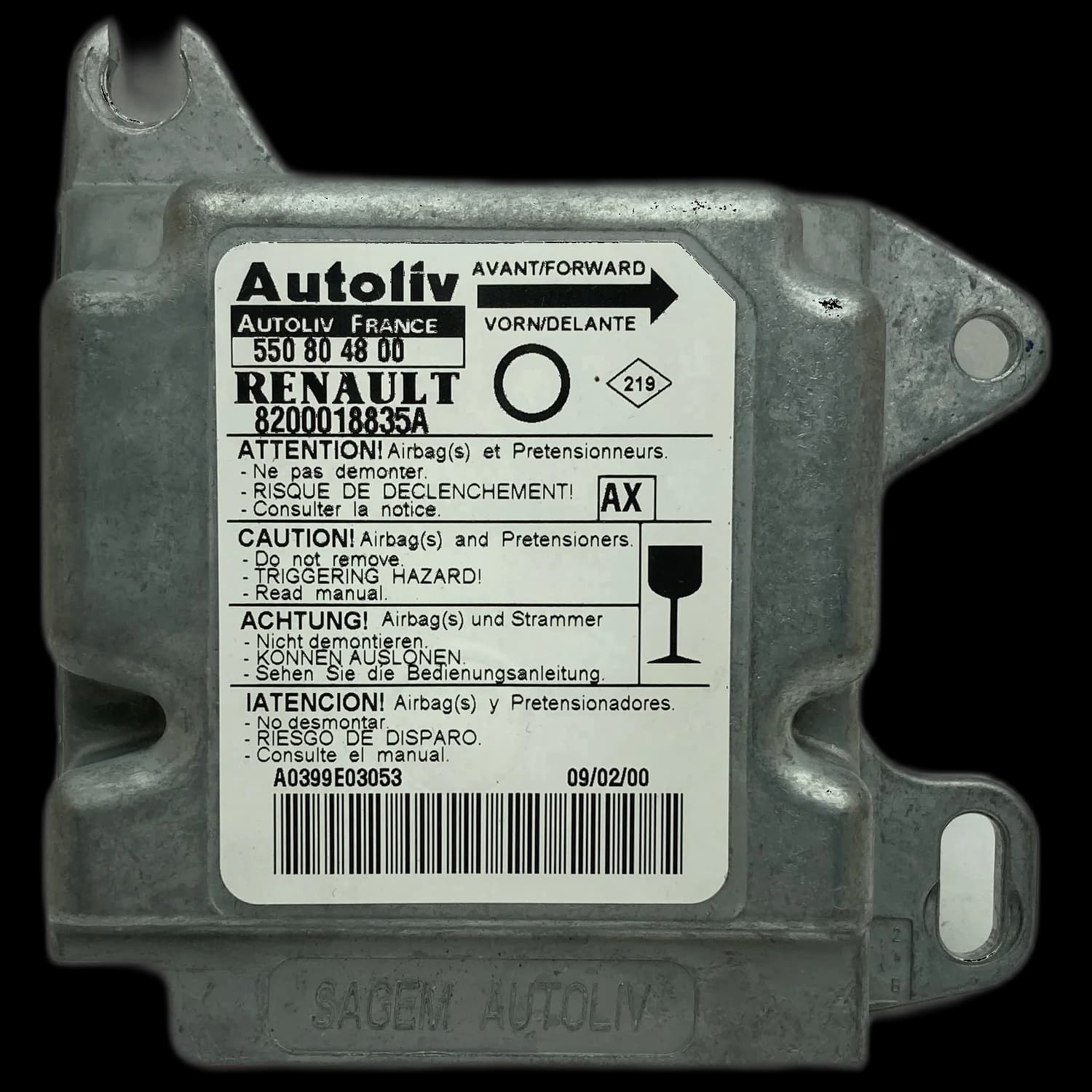 Airbagcomputer 8200018835A, Etiket