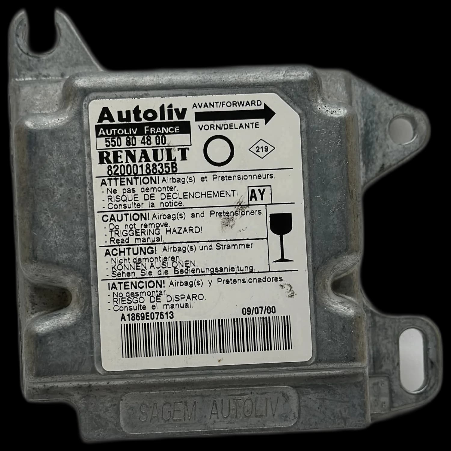 Airbagcomputer 8200018835B, Etiket