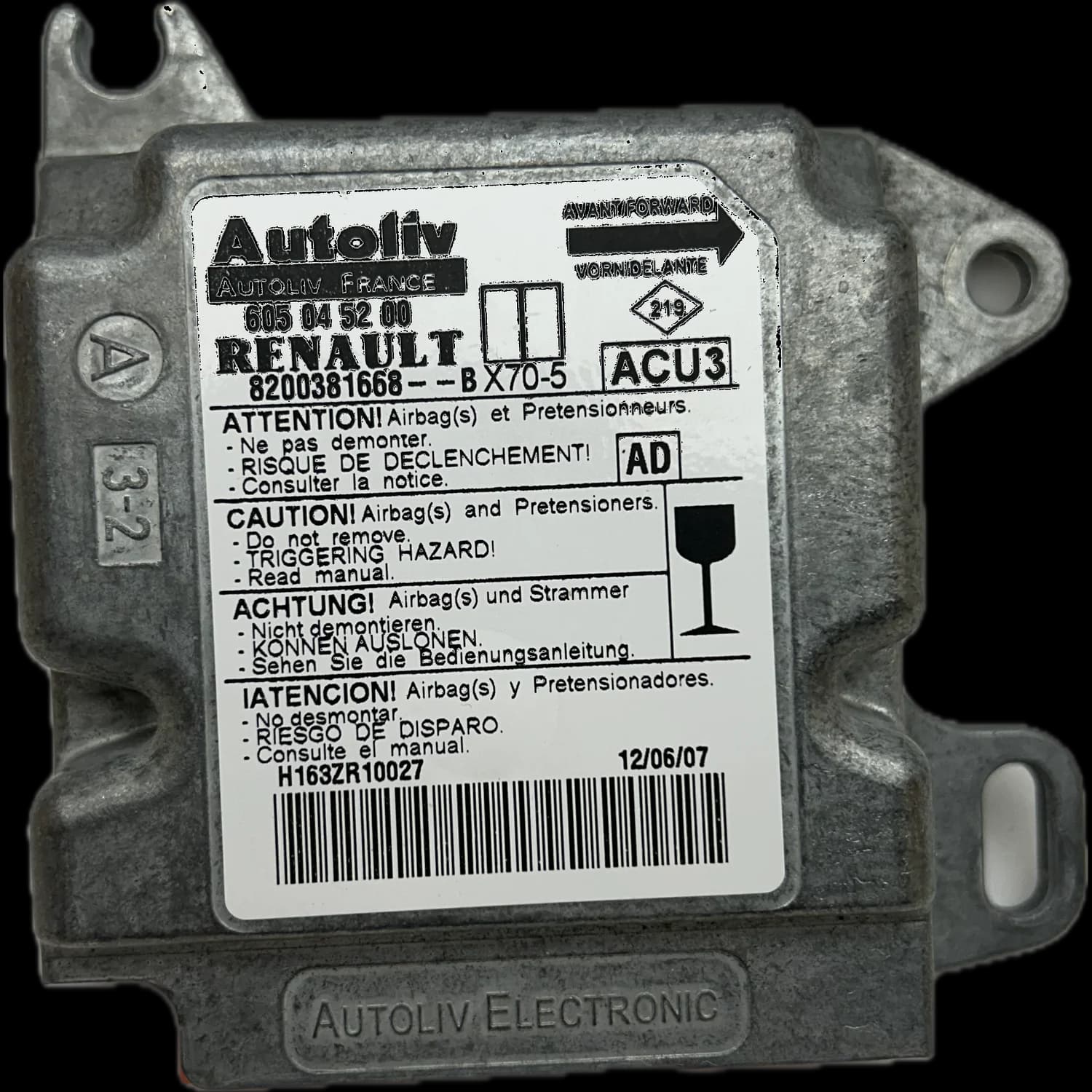 Airbagcomputer 8200381668, Etiket
