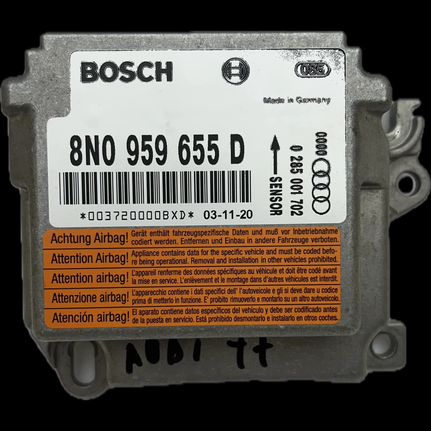 Airbag-regeleenheid 8N0 959 655 D, Etiket