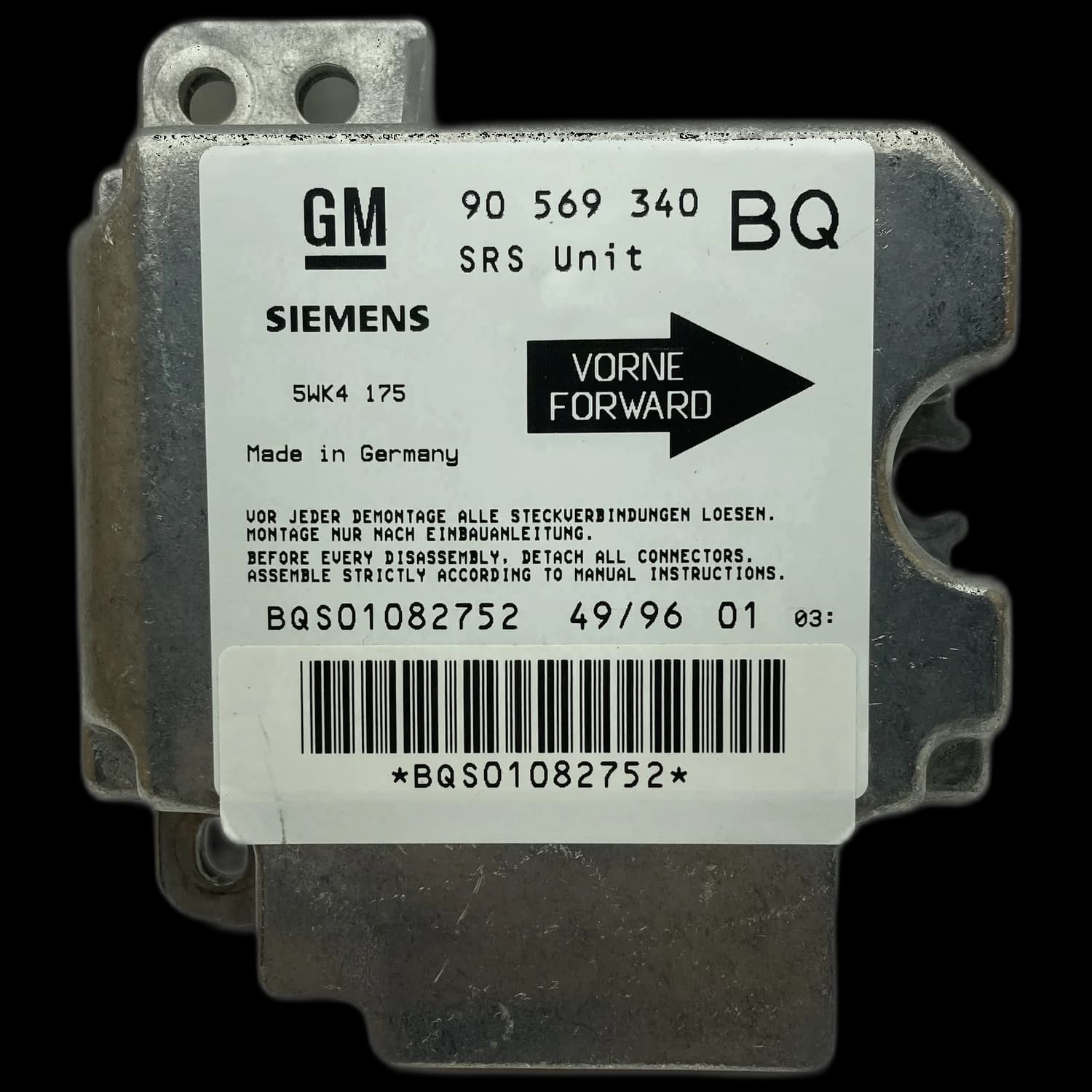 Airbagcomputer 90569340 BQ, Etiket