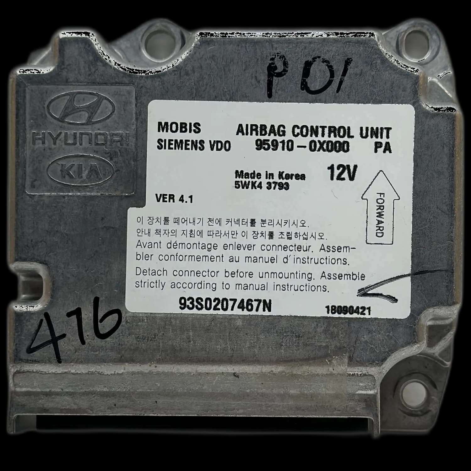 Airbagcomputer 95910-0X000, Etiket