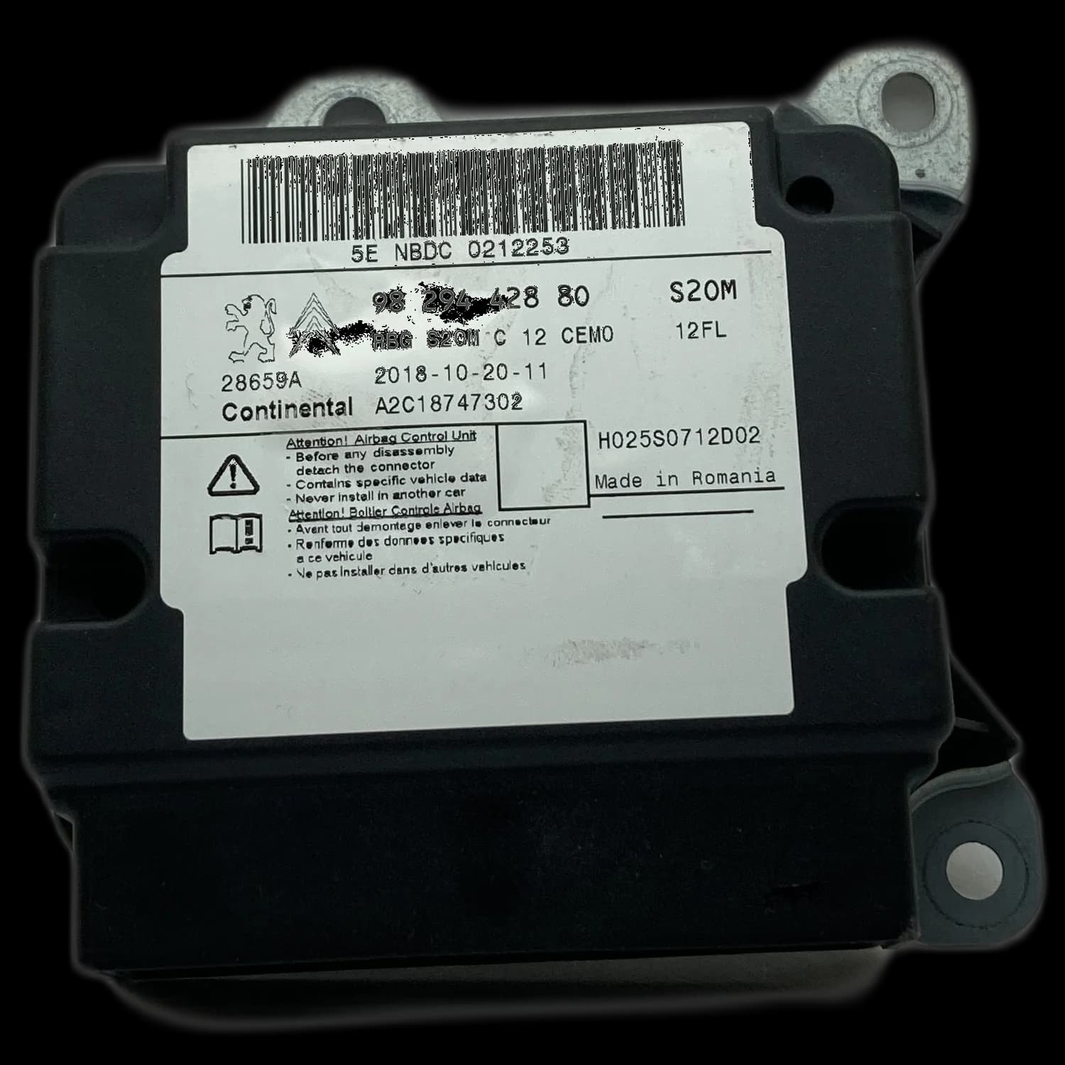 Airbagcomputer 9829442880, Etiket